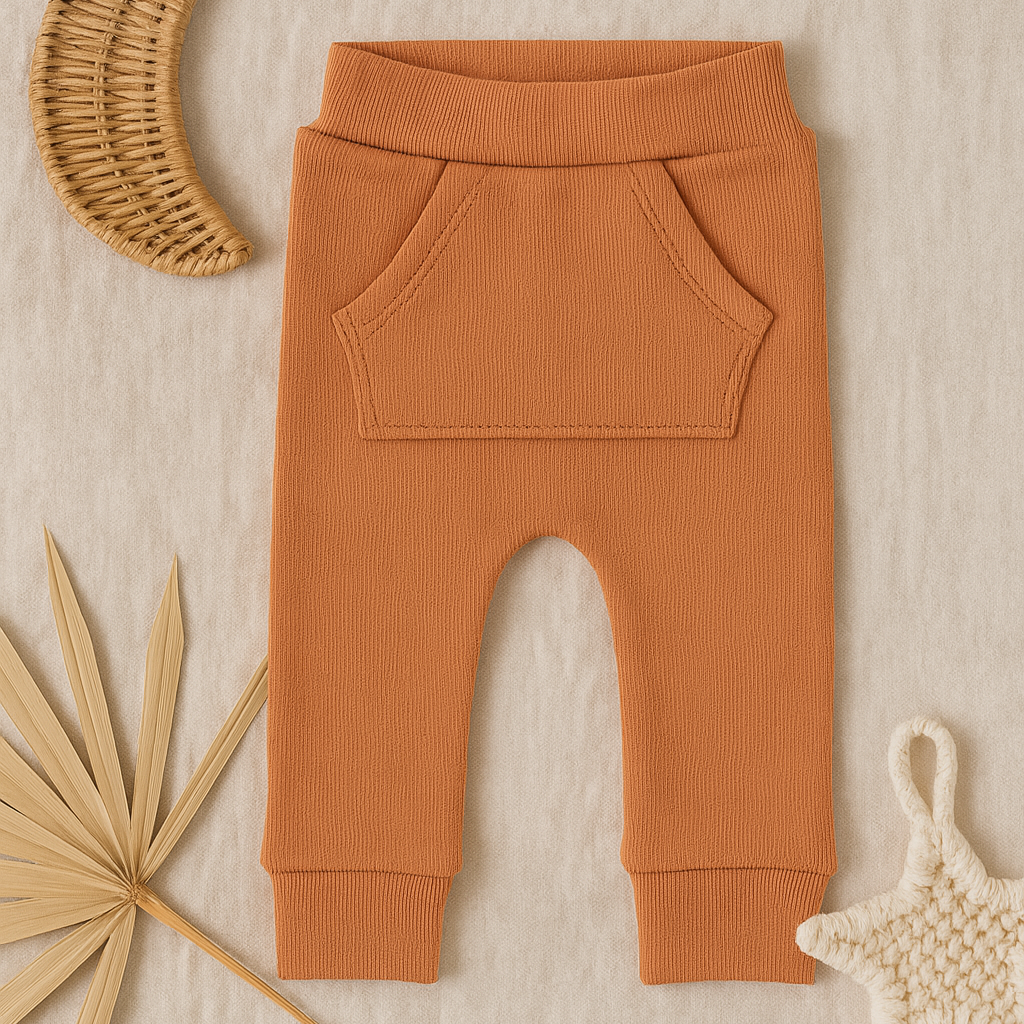 Calça Bebê e Infantil Bolsão Canguru Unissex – Canelado Premium Liso | Ferrugem