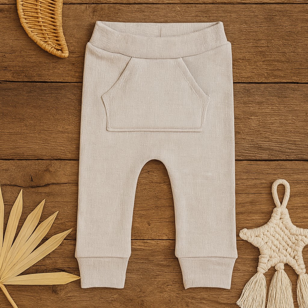 Calça Bebê e Infantil Bolsão Canguru Unissex – Canelado Premium Liso | Cinza Mescla Banana
