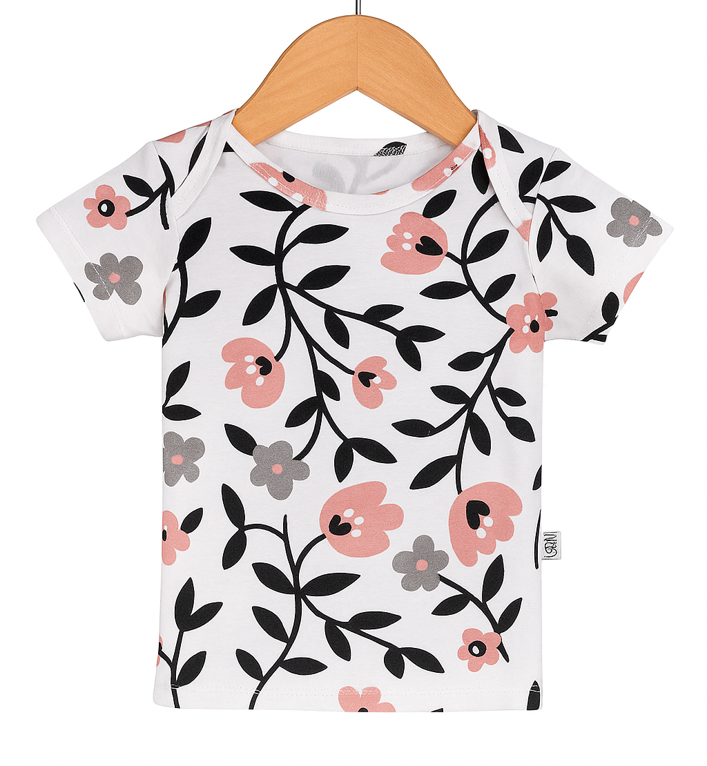 Blusa Infantil Manga Curta Menina [Algodão Stretch - Estampado] - Floral