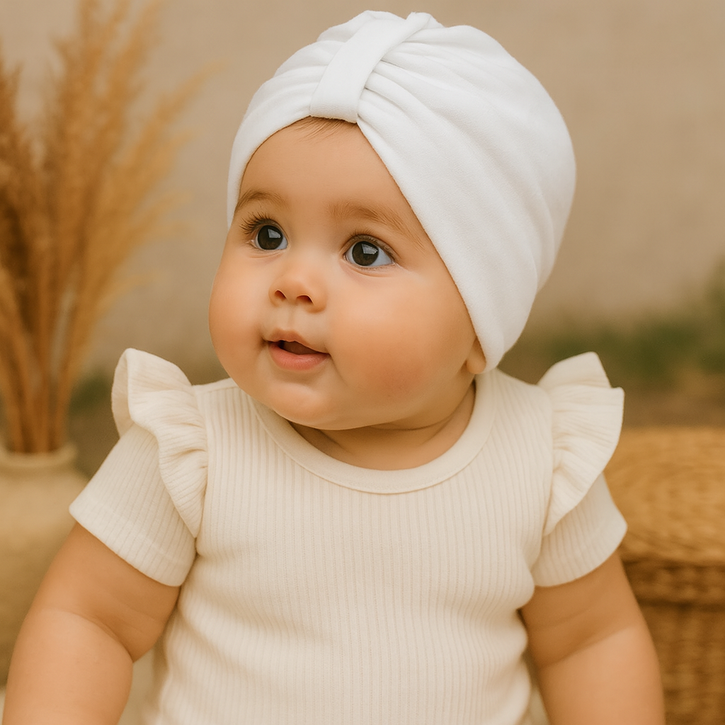 Turbante Com Lacinho Bebê Menina - Algodão Stretch Liso | Branco