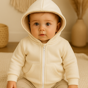 Jaqueta Bebê/Infantil Com Capuz e Forro Peluciado Grosso Areia Claro | Cor Externa Off White