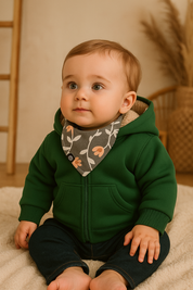 Bandana Babador Bebê Unissex – Algodão Estampado Premium | Floral Fundo Cinza Vintage