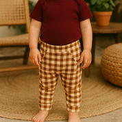Calça Bebê e Infantil Unissex – Tecido Cotton Estampado | Vichy Marrom Clássico