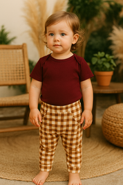 Calça Bebê e Infantil Unissex – Tecido Cotton Elastano Estampado | Xadrez Marrom