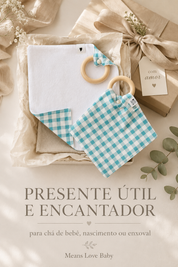 Mordedor de Madeira Natural com Paninho de Boca Atoalhado | Vichy Verde Água