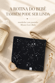 Mordedor Com Aro de Madeira Natural e Paninho de Boca - Meia Malha | Céu Estrelado