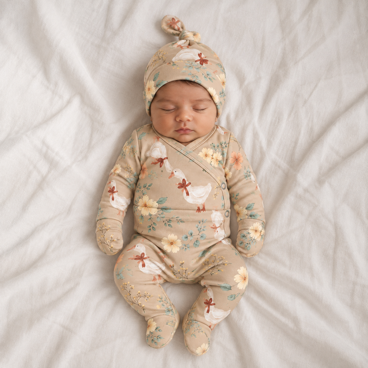 Saída Maternidade Recém-Nascido 4 Peças - Cotton Adapt | Gansinhos Latte