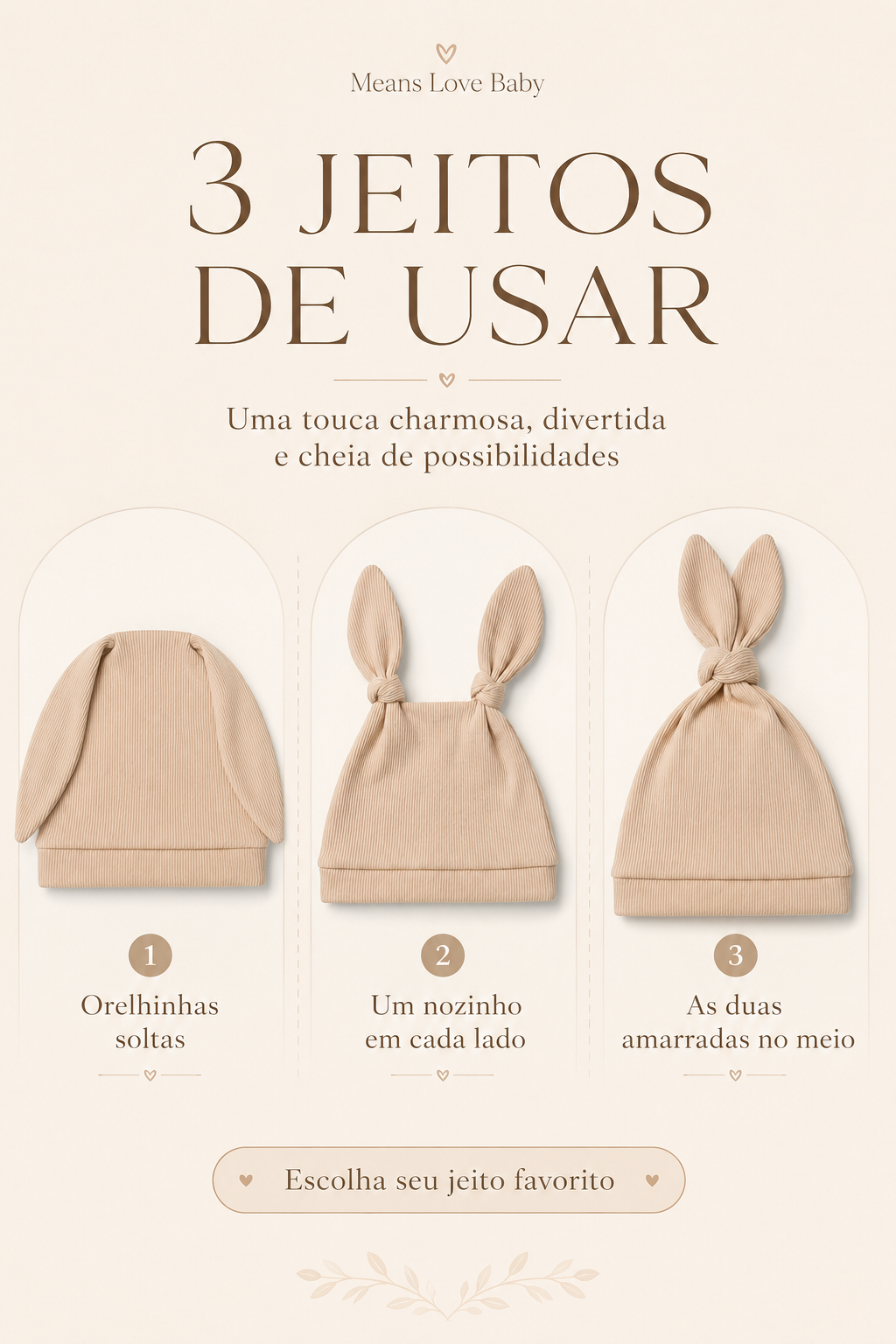 Touca Bebê Orelhinhas Regulável - Algodão Canelado | Off White