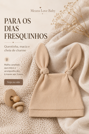 Touca Bebê Orelhinhas Regulável - Algodão Canelado | Off White