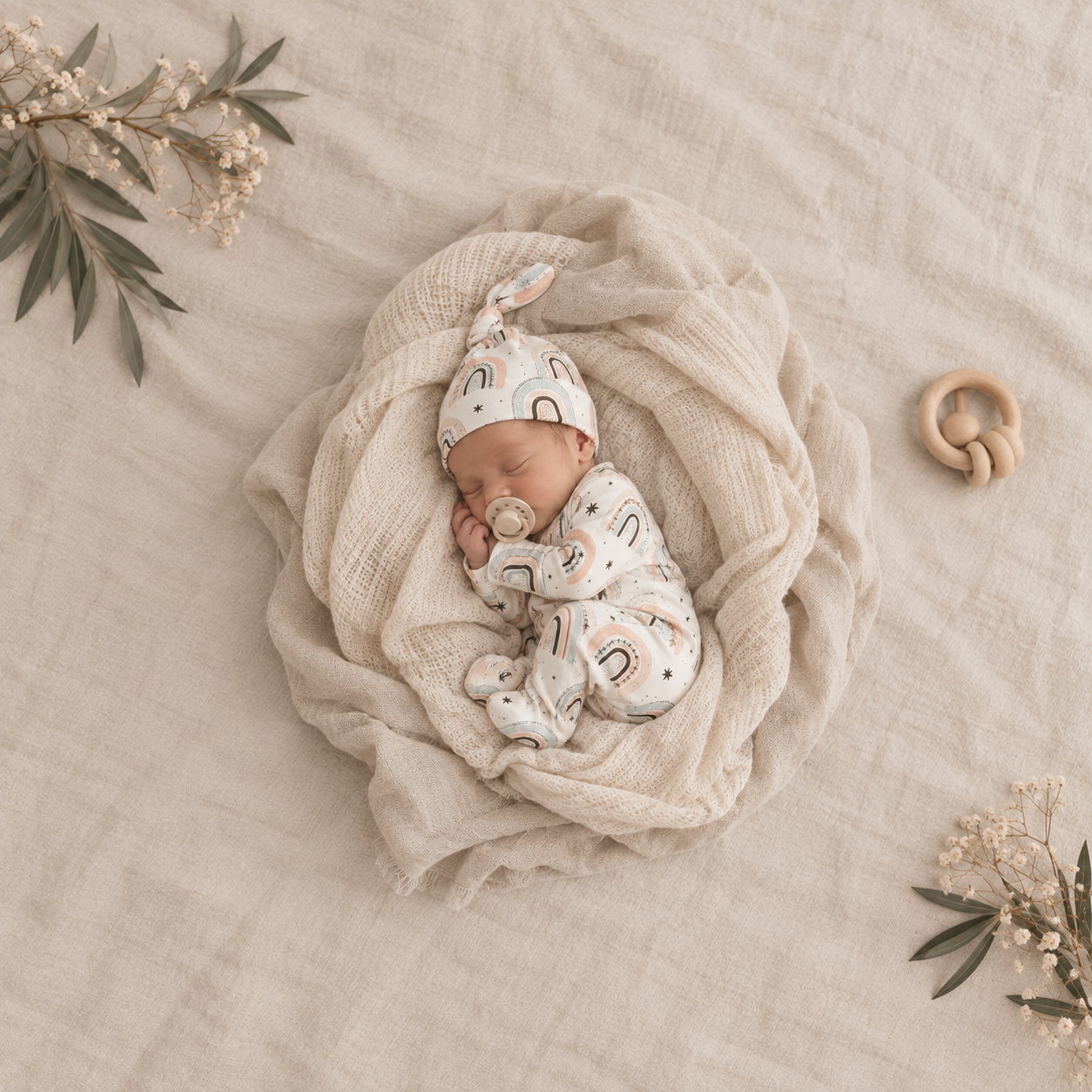 Saída Maternidade Recém-Nascido 4 Peças - Cotton Adapt | Baby Rainbow