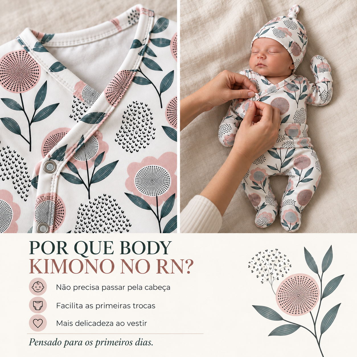 Saída Maternidade Recém-Nascido 4 Peças - Cotton Adapt | Nordic Bloom
