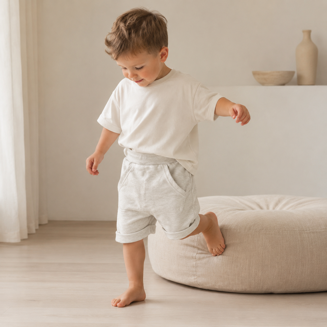 Bermuda Bebê/Infantil Menino - Malha PA | Cinza Mescla Banana
