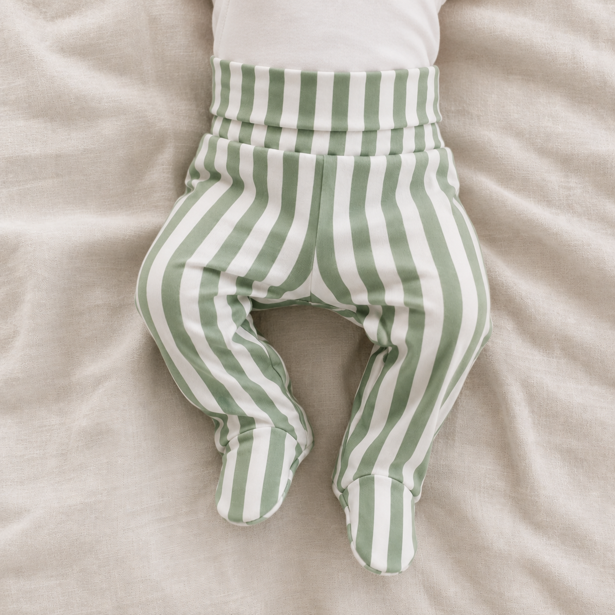 Calça Recém-Nascido à 3 meses com Pezinho – Cotton Adapt | Listrado Retro Salvia