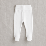Calça Recém-Nascido com Pezinho – Algodão Canelado | Branco Puro