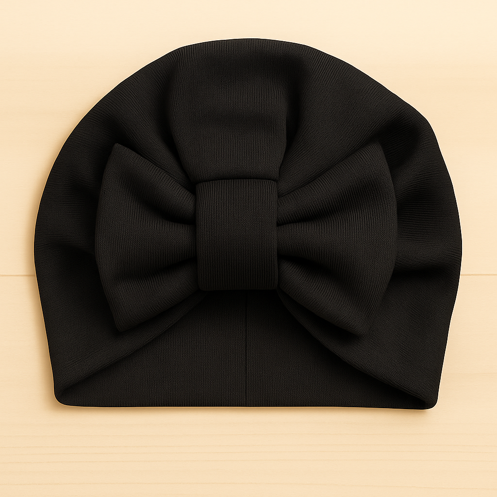 Turbante Com Lacinho Bebê Menina - Algodão Stretch Liso | Preto
