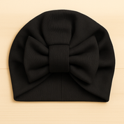 Turbante Com Lacinho Bebê Menina - Algodão Stretch Liso | Preto