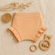 Short Bebê e Infantil Plissado Menina – Malha Stretch Liso | Salmão Bebê