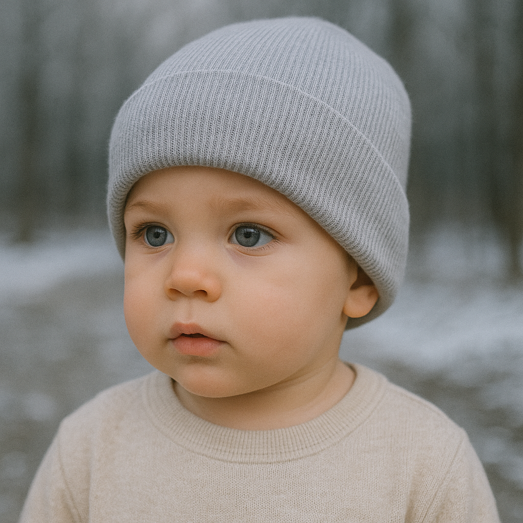 Touca Gorro Bebê/Infantil Estilo Beanie Adaptável - Canelado Premium | Cinza Mescla Banana