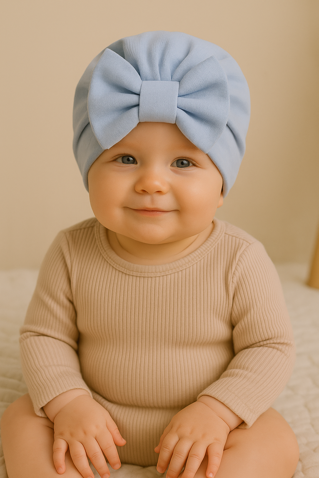 Turbante Com Laço Bebê Menina - Malha Algodão | Cor Azul Serenity