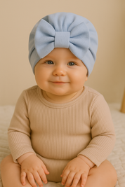 Turbante Com Laço Bebê Menina - Malha Algodão | Cor Azul Serenity
