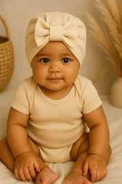 Turbante Com Laço Bebê Menina - Malha Algodão | Cor Offwhite