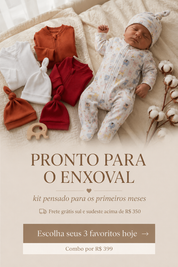 Kit Essencial Recém-Nascido | 3 Macacões com Pezinho + Toucas Coordenadas
