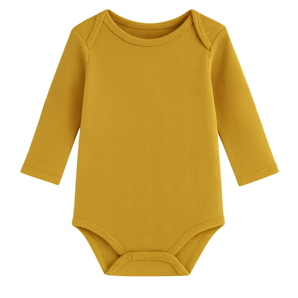 Body Bebê e Infantil Unissex – Tecido Canelado Premium Liso | Mostarda