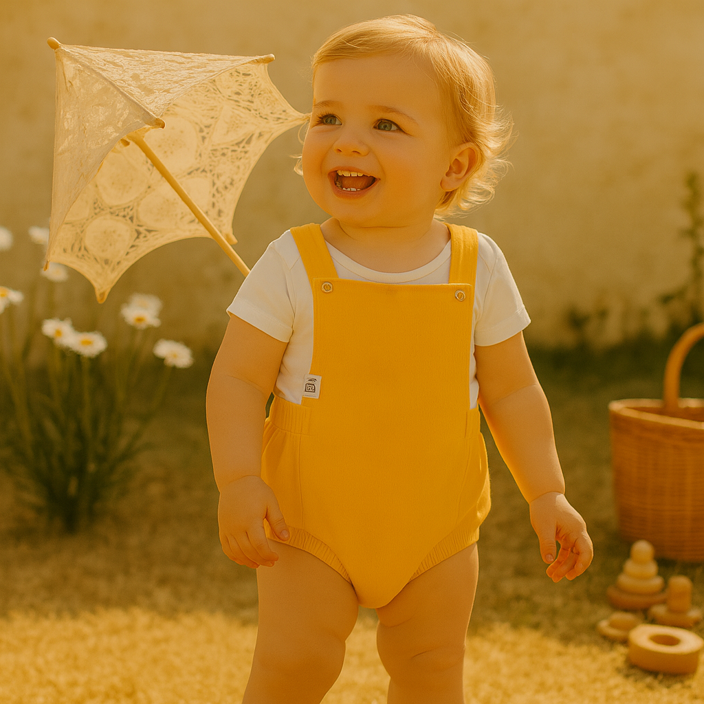 Salopete/Romper Bebê e Infantil Unissex – Algodão Premium Liso |  Amarelo