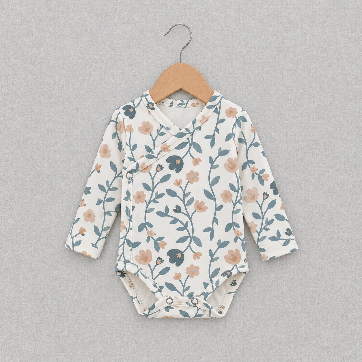 Body Kimono Recém-Nascido à 3 Meses - Cotton Adapt | Floral Vintage Tons de Azul