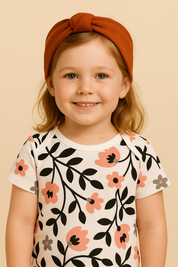 Blusa Infantil Manga Curta Menina- Algodão Stretch Estampado | Floral Vintage