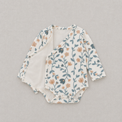 Kit: Body Kimono + Calça de Pezinho - Recém-Nascido à 3 Meses - Cotton Adapt | Floral Vintage Tons de Azul