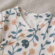 Kit: Body Kimono + Calça de Pezinho - Recém-Nascido à 3 Meses - Cotton Adapt | Floral Vintage Tons de Azul
