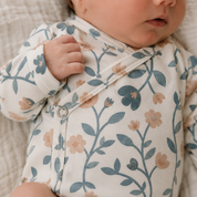 Kit: Body Kimono + Calça de Pezinho - Recém-Nascido à 3 Meses - Cotton Adapt | Floral Vintage Tons de Azul