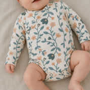 Kit: Body Kimono + Calça de Pezinho - Recém-Nascido à 3 Meses - Cotton Adapt | Floral Vintage Tons de Azul