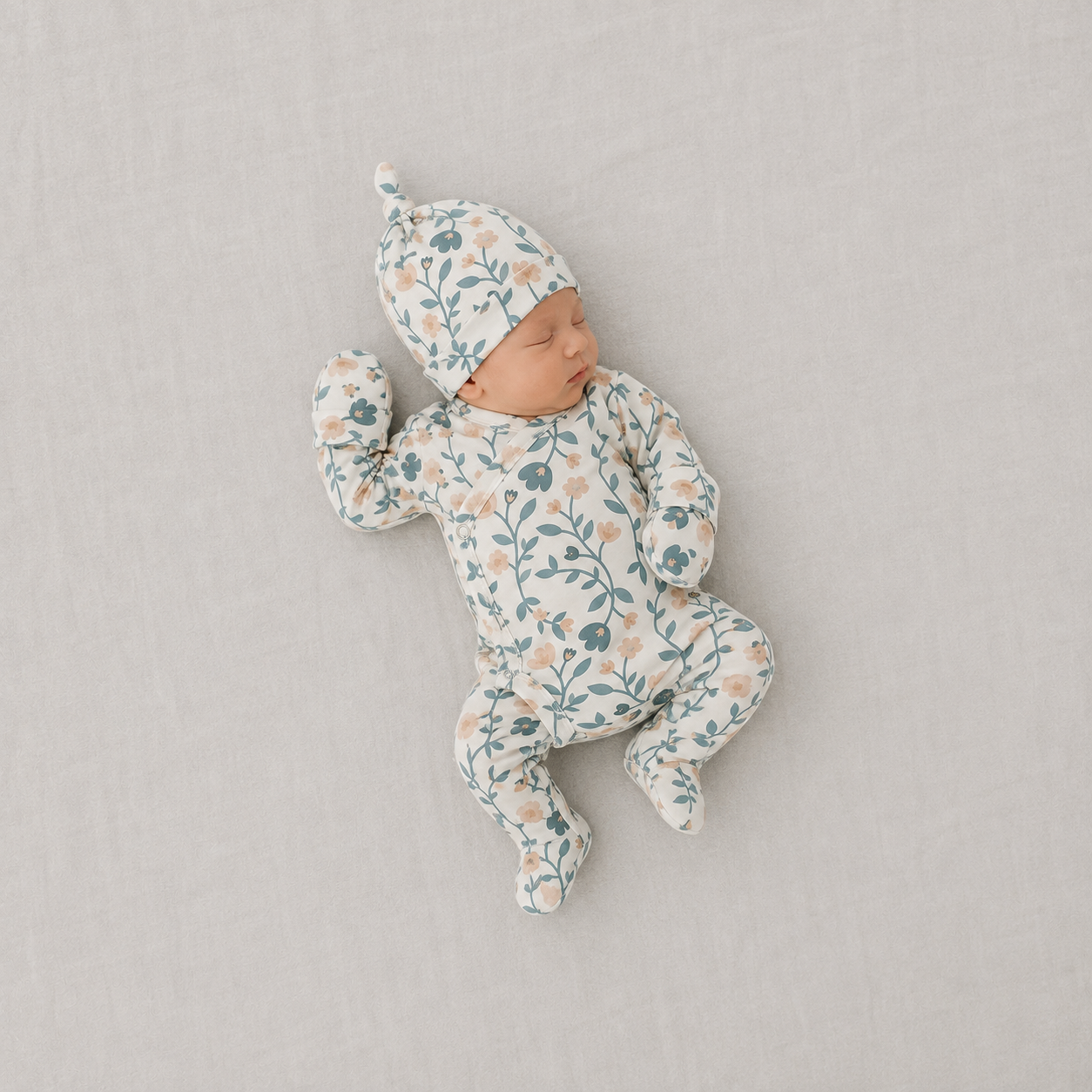 Body Kimono Recém-Nascido à 3 Meses - Cotton Adapt | Floral Vintage Tons de Azul