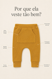 Calça Bolsão Canguru - Algodão Canelado | Mostarda