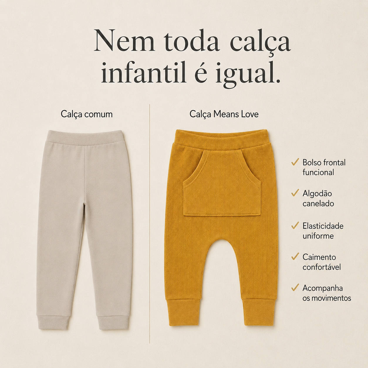 Calça Bolsão Canguru - Algodão Canelado | Mostarda