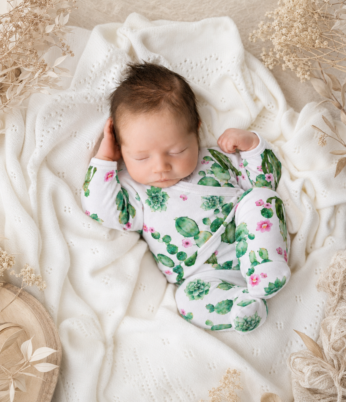 Kit Body Kimono + Calça com Pezinho Recém-Nascido a 3 Meses - Cotton Adapt | Cactos Tropical