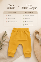 Calça Bolsão Canguru - Algodão Premium | Amarela