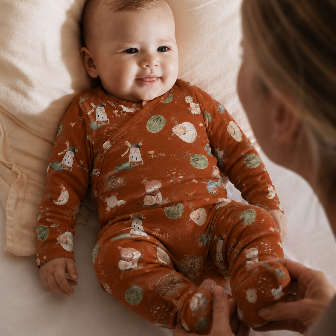 Kit Body Kimono + Calça com Pezinho Recém-Nascido a 3 Meses - Cotton Adapt | Fazendinha Encantada