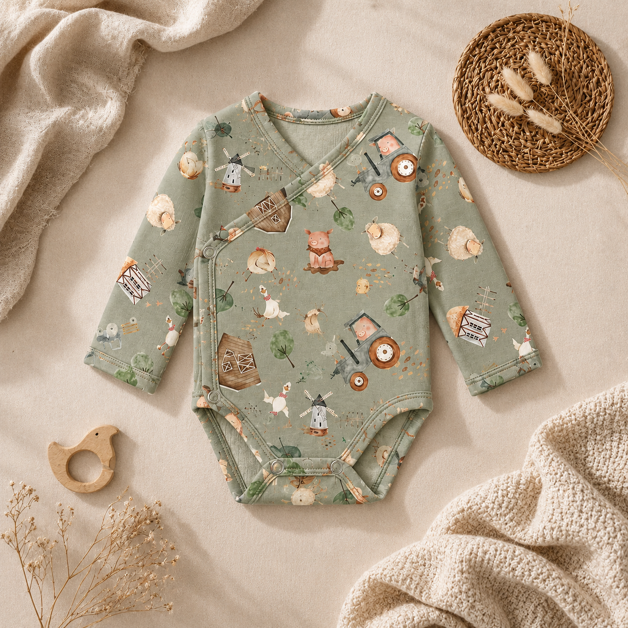 Body Kimono Recém-Nascido à 3 Meses - Cotton Adapt | Farm Days Sage