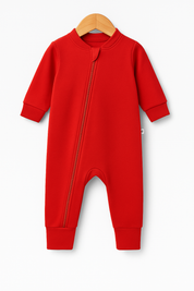 Macacão Bebê Com Zíper Frontal Unissex - Algodão Stretch Liso | Vermelho