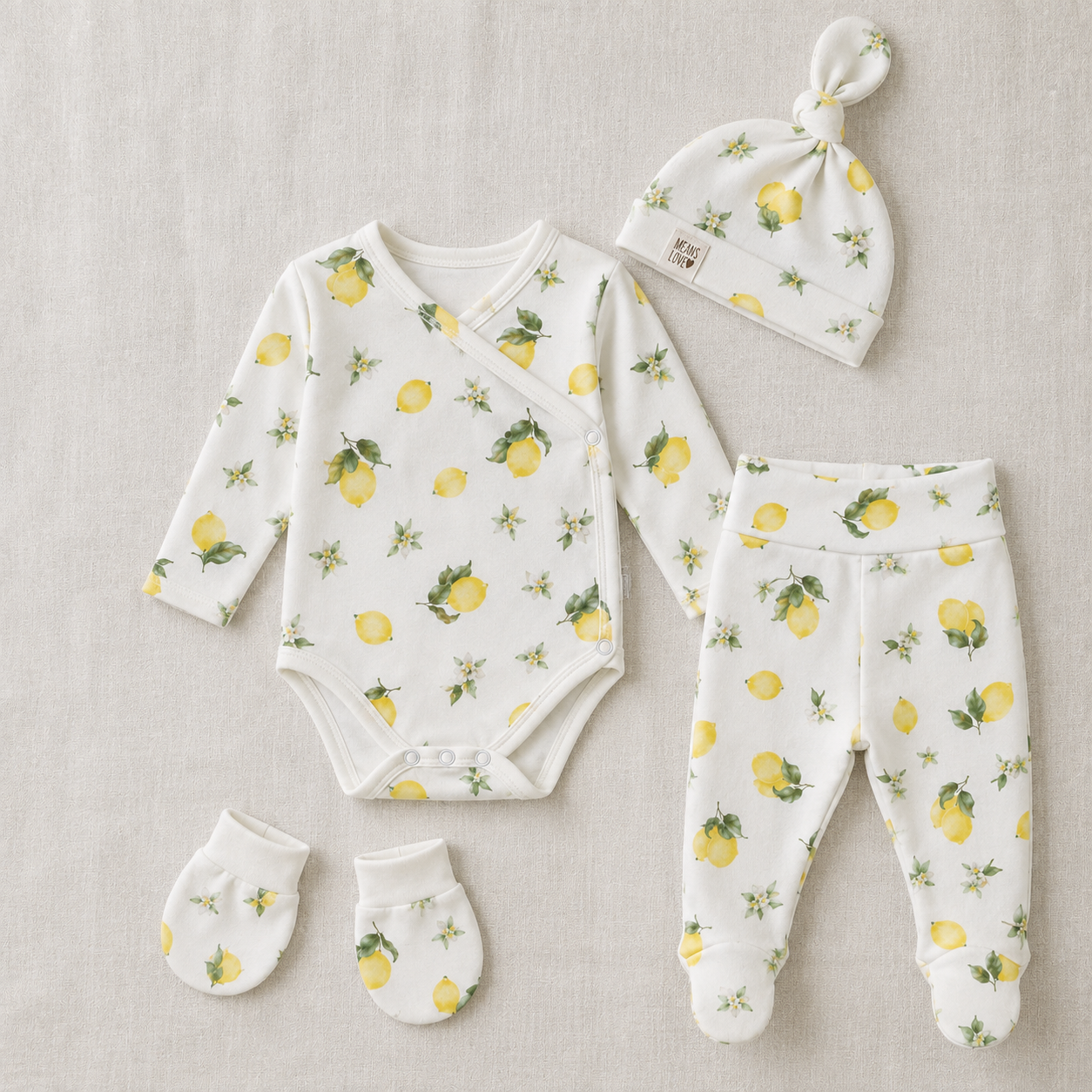 Saída Maternidade Recém-Nascido 4 Peças - Cotton Adapt | Lemons