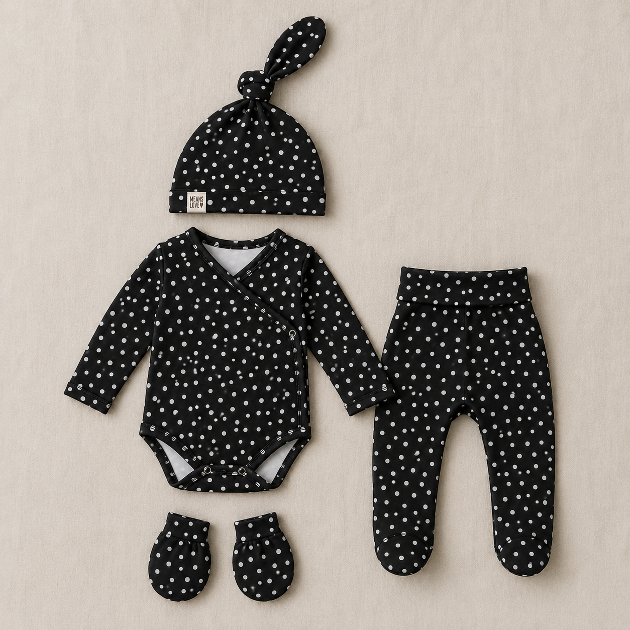 Saída Maternidade Recém-Nascido 4 Peças - Cotton Adapt | Poá Paris