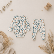 Saída Maternidade Recém-Nascido 4 Peças - Cotton Adapt | Floral Vintage Tons de Azul