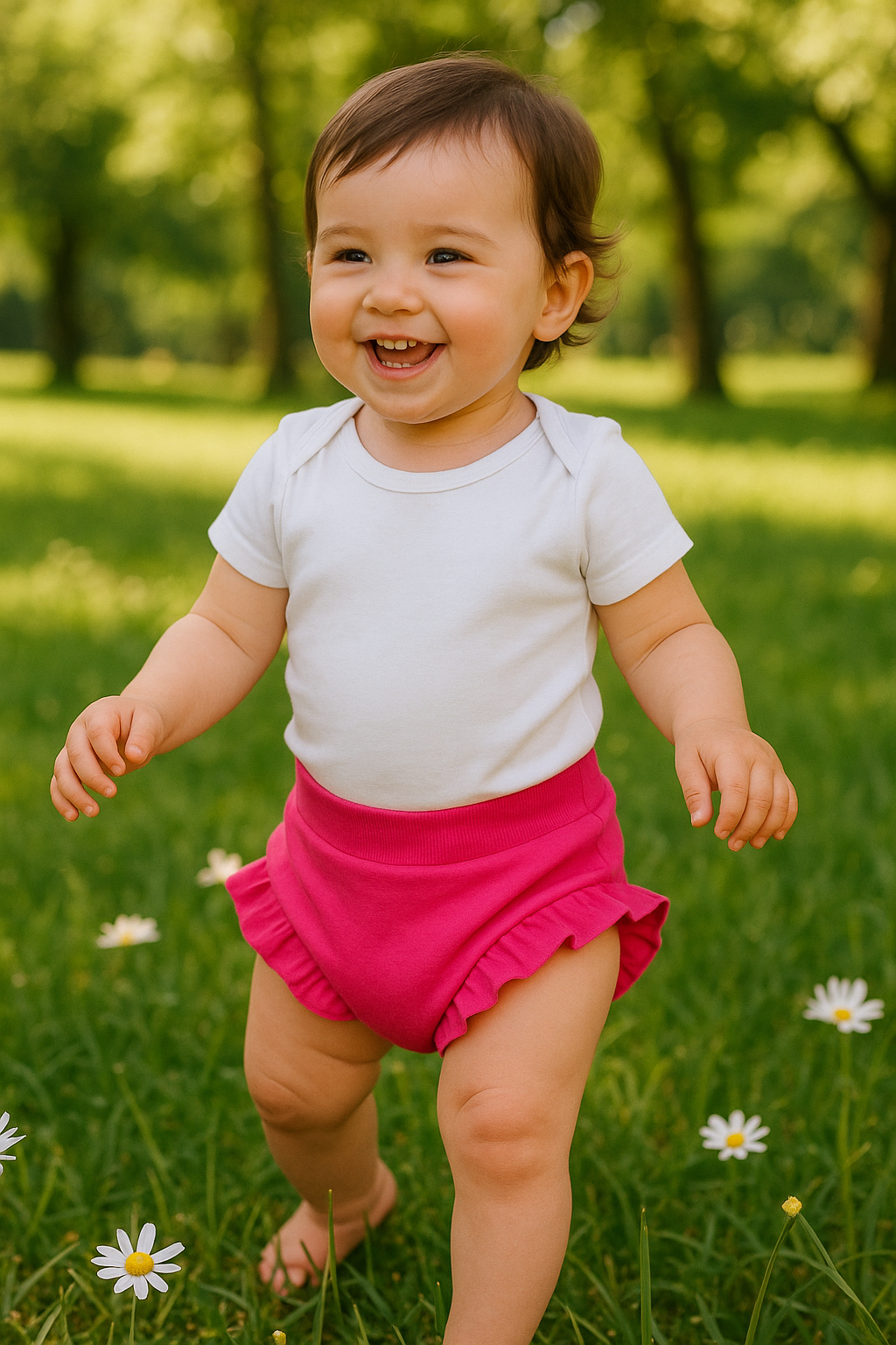 Short Bebê e Infantil Plissado Menina – Algodão Strech Liso | Cor Rosa Pink