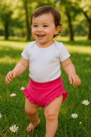 Short Bebê e Infantil Plissado Menina – Algodão Strech Liso | Cor Rosa Pink
