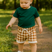 Bermuda Bebê/Infantil Menino – Tecido Cotton Estampado | Xadrez Marrom Clássico