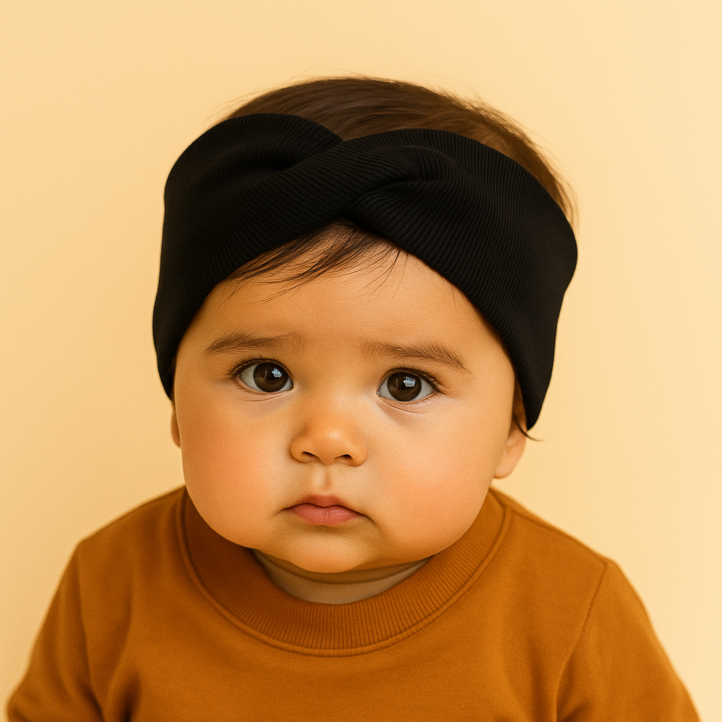 Faixinha de Cabelo Bebê/Infantil - Algodão Canelado Premium Liso | Preta