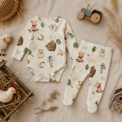 Kit Body Kimono + Calça com Pezinho Recém-Nascido a 3 Meses - Cotton Adapt | Fazendinha